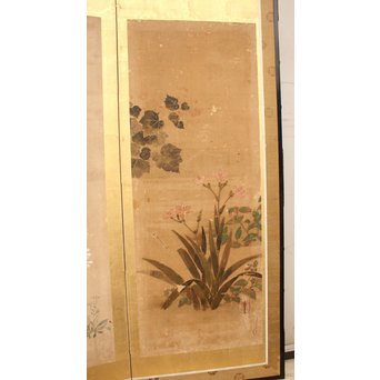 倣 俵屋宗達[伊年印] 草花図 時代屏風一双　Z010 