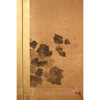 倣 俵屋宗達[伊年印] 草花図 時代屏風一双　Z010 