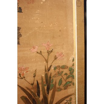 倣 俵屋宗達[伊年印] 草花図 時代屏風一双　Z010 