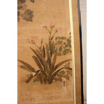 倣 俵屋宗達[伊年印] 草花図 時代屏風一双　Z010 