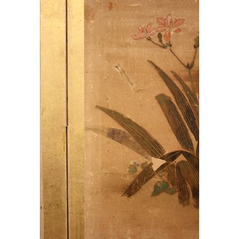 倣 俵屋宗達[伊年印] 草花図 時代屏風一双　Z010 