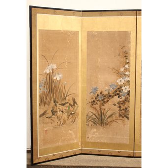 倣 俵屋宗達[伊年印] 草花図 時代屏風一双　Z010 