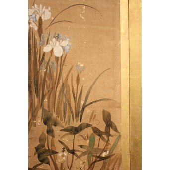 倣 俵屋宗達[伊年印] 草花図 時代屏風一双　Z010 