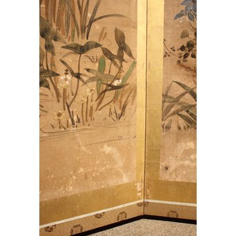 倣 俵屋宗達[伊年印] 草花図 時代屏風一双　Z010 