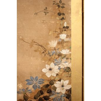 倣 俵屋宗達[伊年印] 草花図 時代屏風一双　Z010 