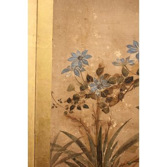 倣 俵屋宗達[伊年印] 草花図 時代屏風一双　Z010 