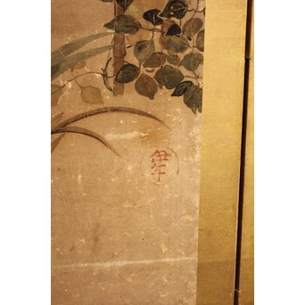 倣 俵屋宗達[伊年印] 草花図 時代屏風一双　Z010 