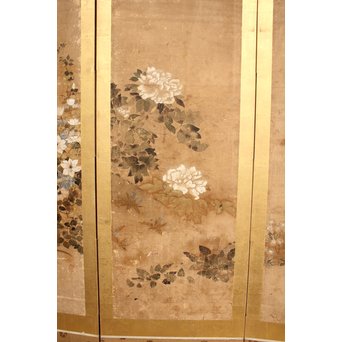 倣 俵屋宗達[伊年印] 草花図 時代屏風一双　Z010 