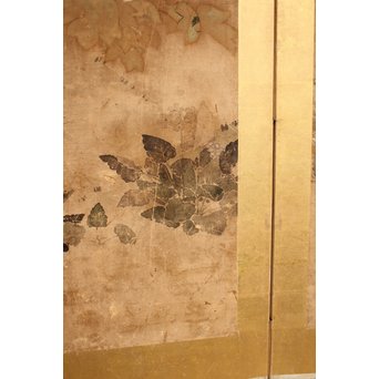 倣 俵屋宗達[伊年印] 草花図 時代屏風一双　Z010 