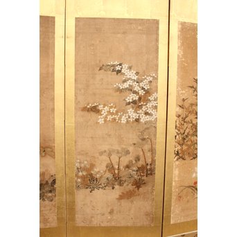 倣 俵屋宗達[伊年印] 草花図 時代屏風一双　Z010 