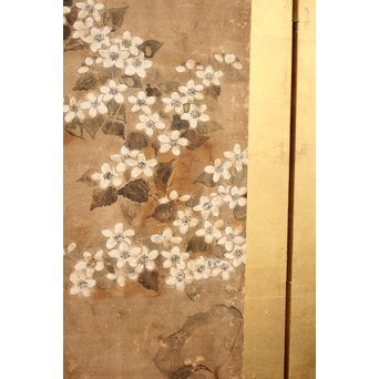 倣 俵屋宗達[伊年印] 草花図 時代屏風一双　Z010 