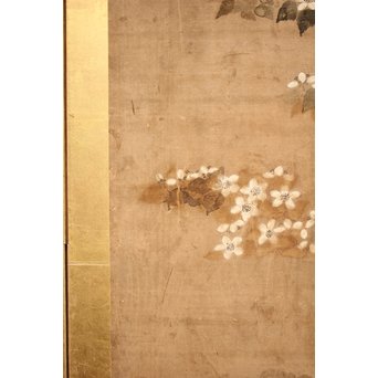 倣 俵屋宗達[伊年印] 草花図 時代屏風一双　Z010 