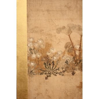 倣 俵屋宗達[伊年印] 草花図 時代屏風一双　Z010 