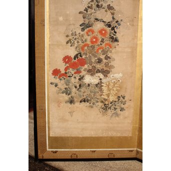 倣 俵屋宗達[伊年印] 草花図 時代屏風一双　Z010 