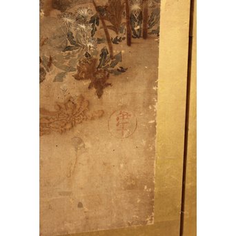 倣 俵屋宗達[伊年印] 草花図 時代屏風一双　Z010 