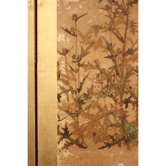 倣 俵屋宗達[伊年印] 草花図 時代屏風一双　Z010 