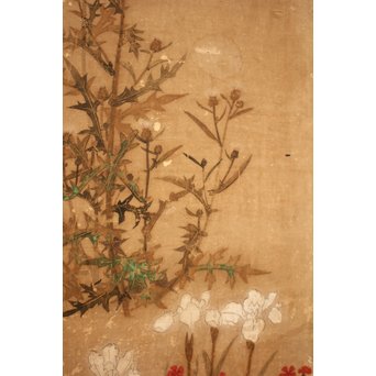 倣 俵屋宗達[伊年印] 草花図 時代屏風一双　Z010 