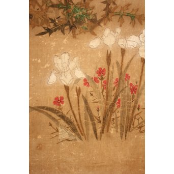 倣 俵屋宗達[伊年印] 草花図 時代屏風一双　Z010 