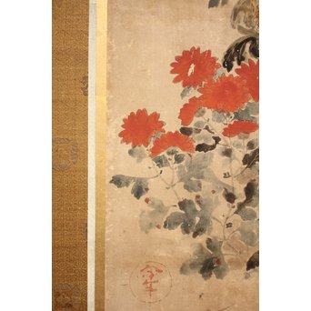 倣 俵屋宗達[伊年印] 草花図 時代屏風一双　Z010 