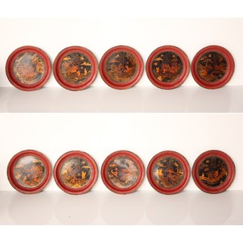 中国古玩 清朝期 唐物蒔絵銘々皿10枚　Q007