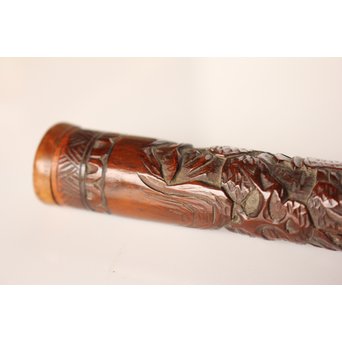 黄楊盖 竹彫十六羅漢圖香筒  U019 