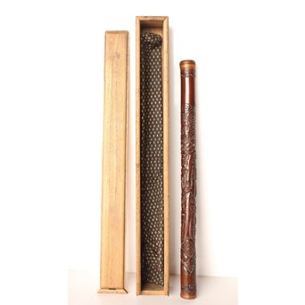 黄楊盖 竹彫十六羅漢圖香筒  U019 