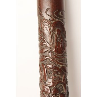 黄楊盖 竹彫十六羅漢圖香筒  U019 