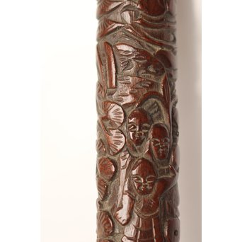 黄楊盖 竹彫十六羅漢圖香筒  U019 