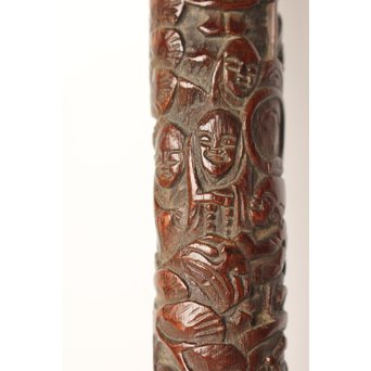 黄楊盖 竹彫十六羅漢圖香筒  U019 