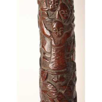 黄楊盖 竹彫十六羅漢圖香筒  U019 