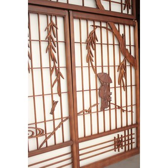 小野道風と柳と蛙　3枚1組書院欄間　R2252 