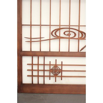 小野道風と柳と蛙　3枚1組書院欄間　R2252 