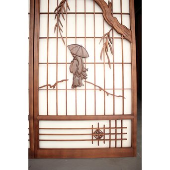 小野道風と柳と蛙　3枚1組書院欄間　R2252 