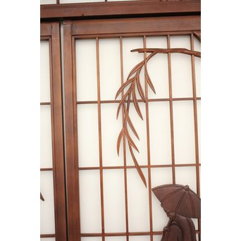 小野道風と柳と蛙　3枚1組書院欄間　R2252 