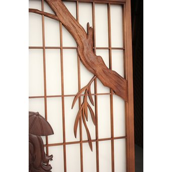 小野道風と柳と蛙　3枚1組書院欄間　R2252 