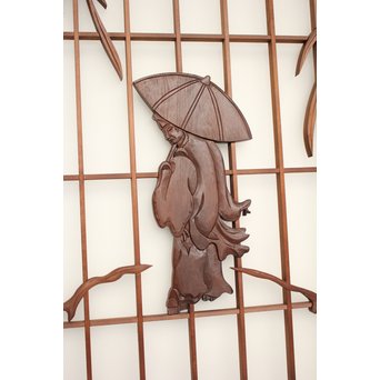 小野道風と柳と蛙　3枚1組書院欄間　R2252 