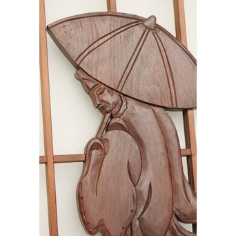 小野道風と柳と蛙　3枚1組書院欄間　R2252 