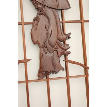 小野道風と柳と蛙　3枚1組書院欄間　R2252 