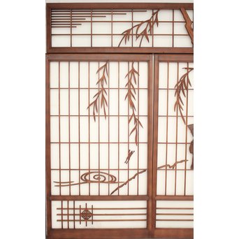 小野道風と柳と蛙　3枚1組書院欄間　R2252 