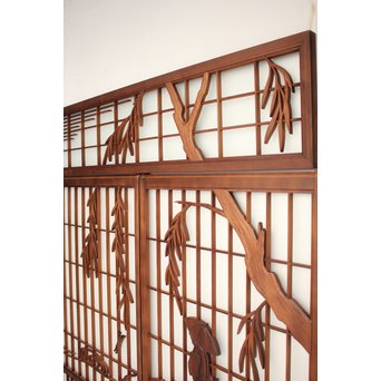 小野道風と柳と蛙　3枚1組書院欄間　R2252 