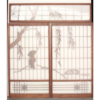小野道風と柳と蛙　3枚1組書院欄間　R2252 
