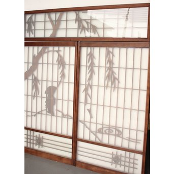 小野道風と柳と蛙　3枚1組書院欄間　R2252 