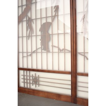 小野道風と柳と蛙　3枚1組書院欄間　R2252 