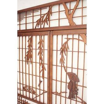 小野道風と柳と蛙　3枚1組書院欄間　R2252 