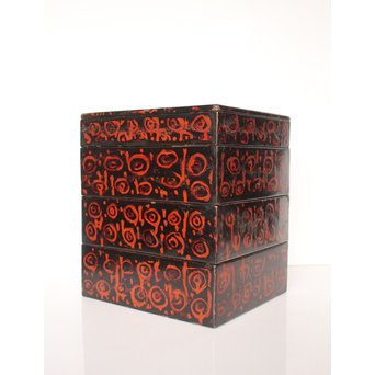 浄法寺塗 渦巻紋重箱　Q009