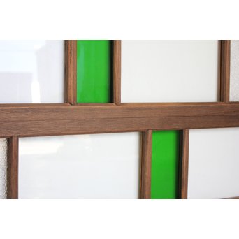 緑色ガラス欄間 2枚1組　R2257 