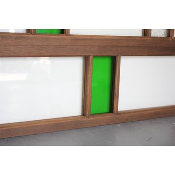 緑色ガラス欄間 2枚1組　R2257 