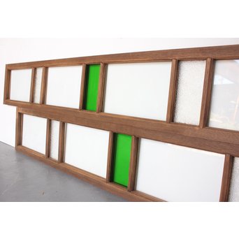 緑色ガラス欄間 2枚1組　R2257 