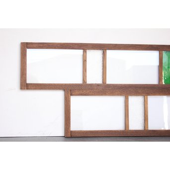 緑色ガラス欄間 2枚1組　R2257 