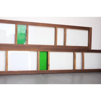 緑色ガラス欄間 2枚1組　R2257 